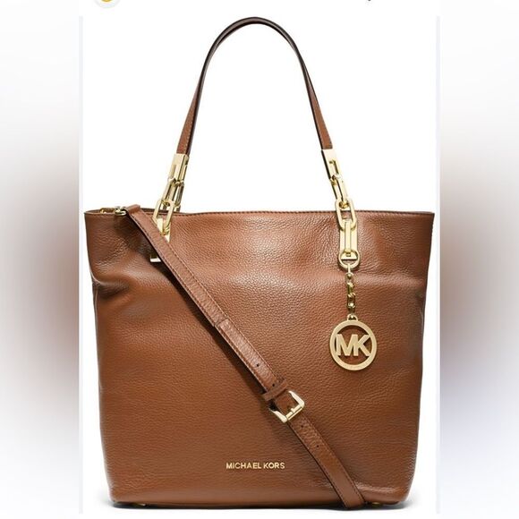 Michael Kors Cognac Leather Brooke Medium Tote/Crossbody Bag - Picture 1 of 11